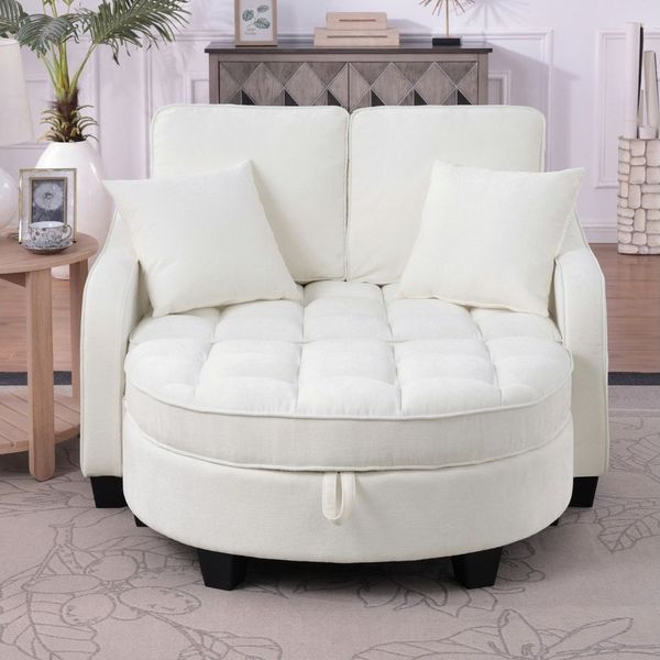 HAUSS SPOLE Schlafsofa mit Schlaffunktion Wohnzimmersofa Multifunktionales Sofa mit Hocker, Multifunktionales Sofa mit Hocker, 2-in-1 Sofa-Bett für Wohn/Arbeits/Schlafzimmer, Beige