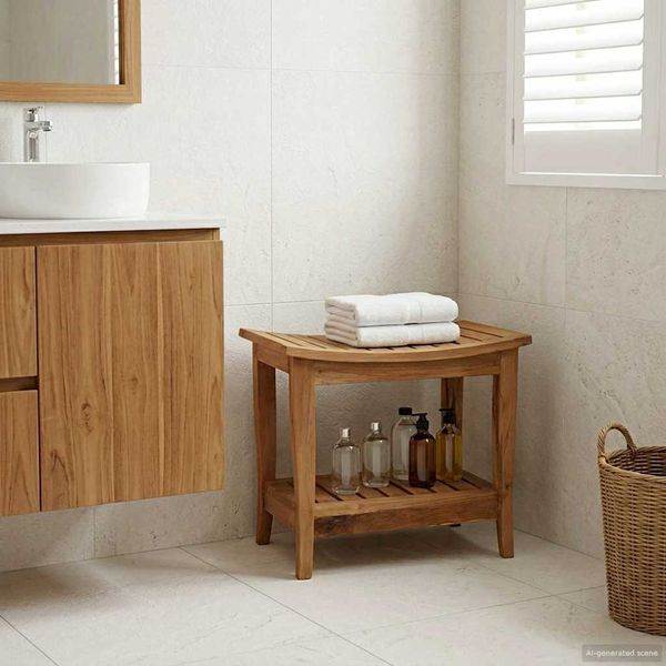 vidaXL Bad Beistelltisch Natur 50 x 35 x 45 cm Massivholz Teak 42024273