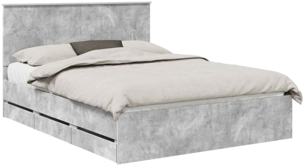 vidaXL Bettrahmen mit Kopfteil Beton Grau 150 x 200 cm Ingenieurs Holz 3411106