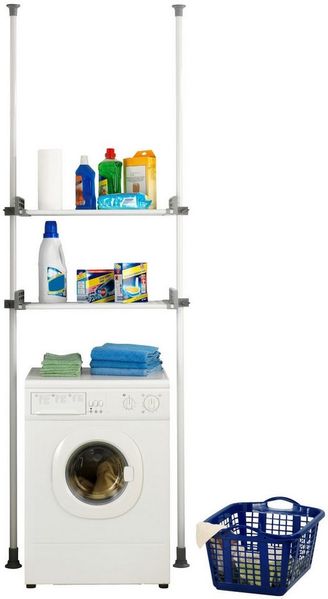 WENKO Teleskopregal Modell Herkules Twin, Set, 2 Trägerstangen, 2 verstellbare Ablagen, ideal für Bad & Abstellkammer