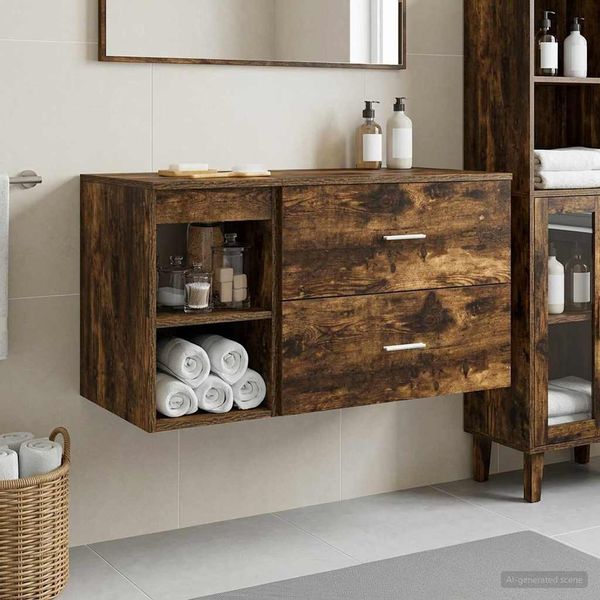 vidaXL Badezimmermöbel-Set 2 pcs Geräucherte Eiche Holzwerkstoff 3403940