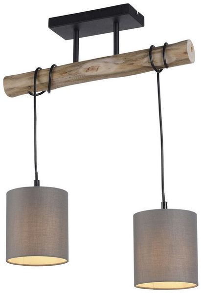 JUST LIGHT LED Pendelleuchte LED Pendelleuchte TRIBU, 2xE27/10W, Esszimmerlampe im Materialmix mit Holz