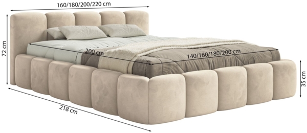 Selsey 'Cloudy Low' Polsterbett 200x200 cm, wasserabweisender Samt, Beige Bild 5
