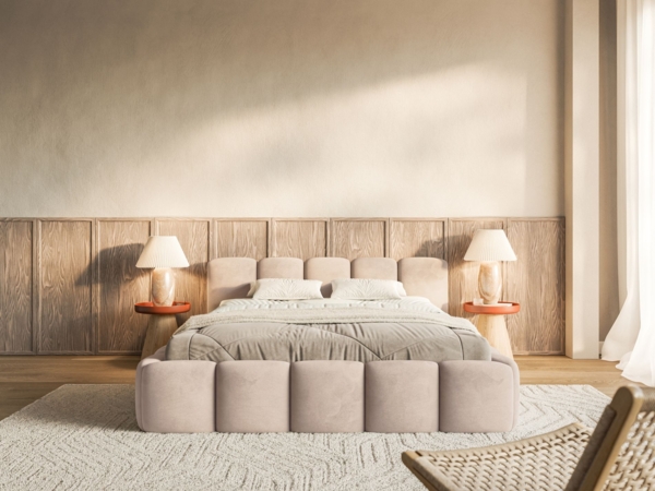 Selsey 'Cloudy Low' Polsterbett 200x200 cm, wasserabweisender Samt, Beige Bild 2