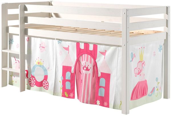 Kinderbett Karolina 210x114x106 Massivholz Weiß Textilset Princess 1
