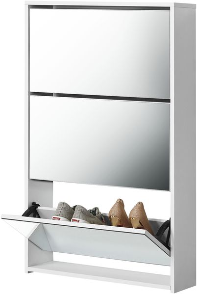 en.casa Schuhschrank Lund 102,5 x 63 x 17 cm Verspiegelt Weiß