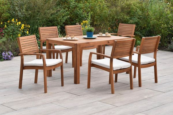 MERXX Garten-Essgruppe Batavia, (Set, 13-tlg), inkl. 6 Stapelsessel, 6 Auflagen, 1 Ausziehtisch
