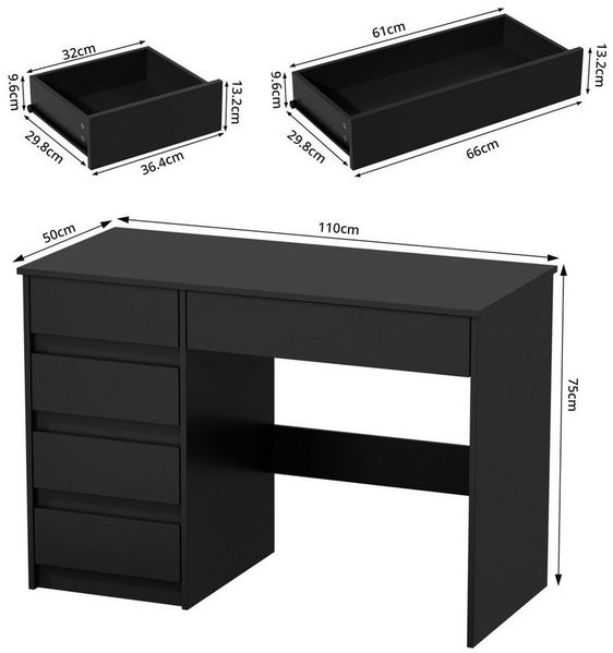 VOWNER Schreibtisch mit 5 Schubladen, modernes einfaches Studier- und PC-Tisch (1-St), Für kleines Raum & Heimbüro – Abmessungen: 110x50x75 cm