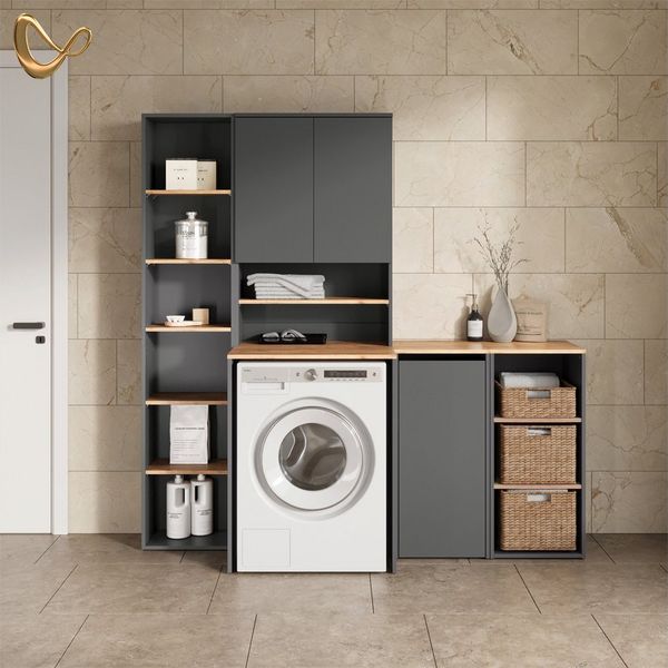 Livinity® Waschmaschinenumbauschrank Paolina, Anthrazit/Goldkraft Eiche, 40.2 x 88.2 cm (1-St)
