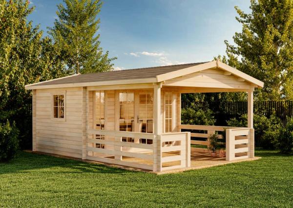 Alpholz Gartenhaus Lappland-40 B Gartenhaus aus Holz Holzhaus mit 40 mm Wandstärke inklusive Terrasse Blockbohlenhaus mit Montagematerial