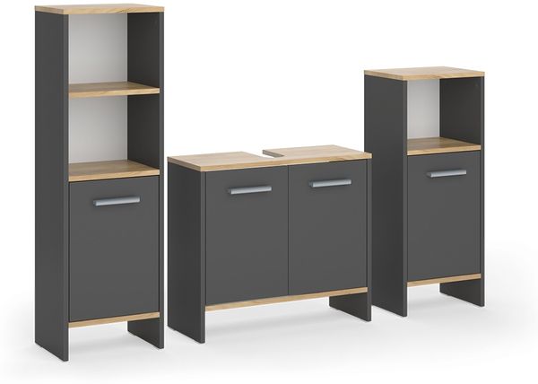 Badmöbel-Set Karli Anthrazit/Goldkraft Eiche 3-teilig Vicco