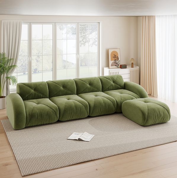 Modulares Ecksofa aus Chenille, L-Form, 358 x 171 x 76 cm, grün, 4-Sitzer