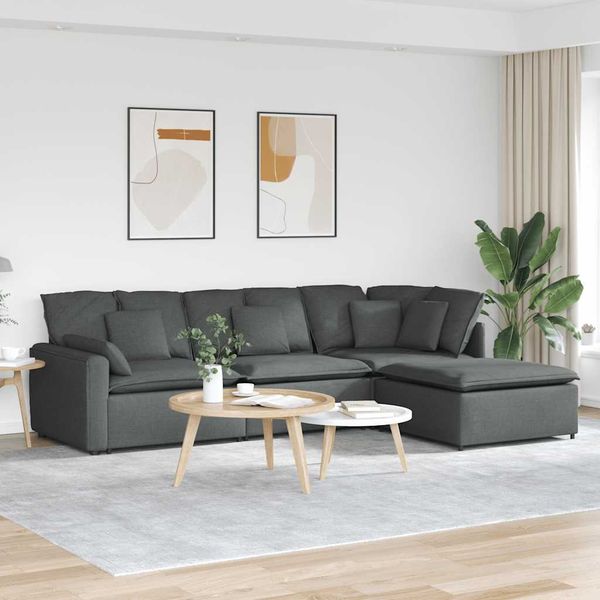 vidaXL Modulares Sofa mit Fußhocker Kissen Stoff Dunkelgrau 3321178