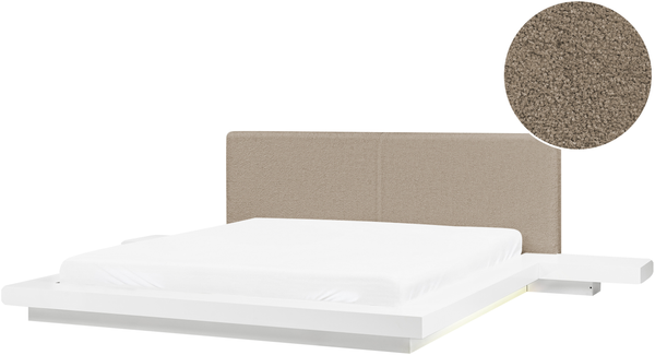 Bett mit LED Bouclé ZEN 180x200 cm Weiß