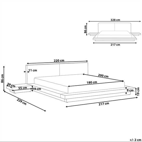 Bett mit LED Bouclé ZEN 180x200 cm Weiß Bild 2