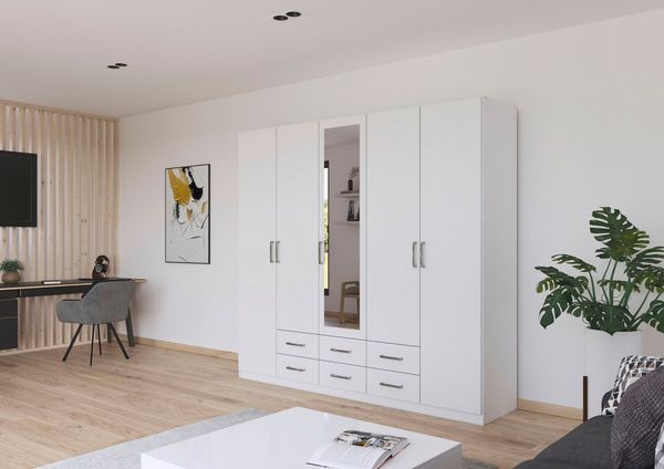 rauch Kleiderschrank Schrank Garderobe Ankleide GAMMA Breiten 91/136/181/226/271/315/360 cm (in 3 Ausstattungen BASIC/CLASSIC/PREMIUM (inkl. SOFT-CLOSE-Funktion) verschiedene Griff-Varianten, mit Spiegel TOPSELLER MADE IN GERMANY