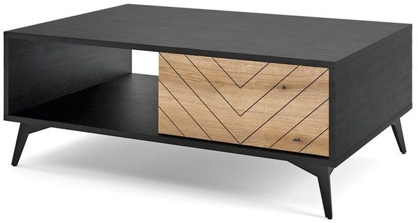 Lomadox Couchtisch DALE-160, Wohnzimmertisch schwarz mit Eiche 1 Schublade 104x40x68 cm