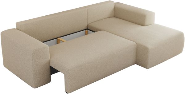 Ecksofa mit Schlaffunktion, Bettkasten und losen Kissen für das Wohnzimmer - TRENTINO - Beige Boucle - rechts Bild 6