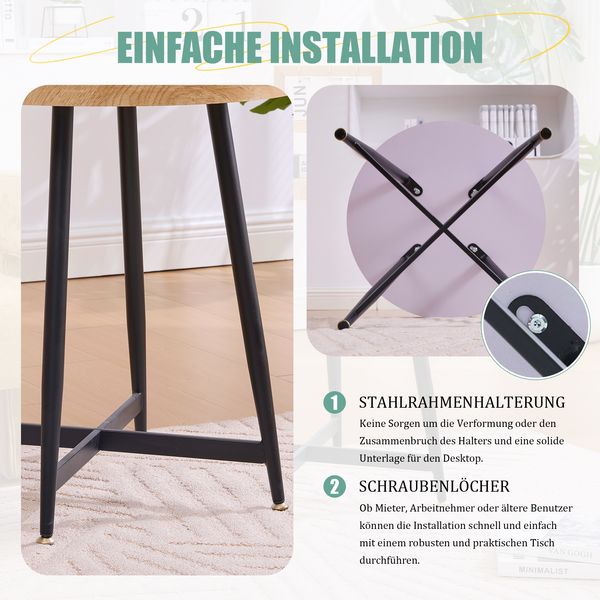 Beistelltisch 55x55x60 cm, runde MDF-Tischplatte, schwarzes Metalllgestell, skandinavisch-minimalistisch,Naturholz Bild 8