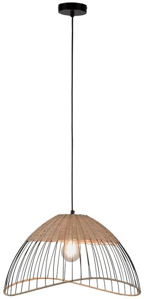 Hängeleuchte, Käfig schwarz, Holz, Rattan, D 48 cm