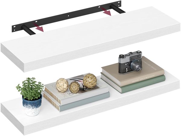 VASAGLE Wandregal, Schweberegal, Regalbrett, 20 x 80 x 3,8 cm, Wandboard für Bilderrahmen, Deko, Regal für Wohnzimmer, Arbeitszimmer, Küche, schneeweiß LWS028WE01-2J
