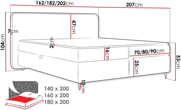 Boxspringbett Buxilt II (Farbe: Taro 01, Größe: 160x200) Bild 6