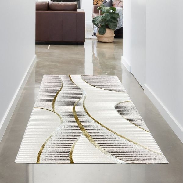 Carpetia Teppich Kurzflorteppich Creme geschwungene Linien modern mit Glanzeffekt, rechteckig