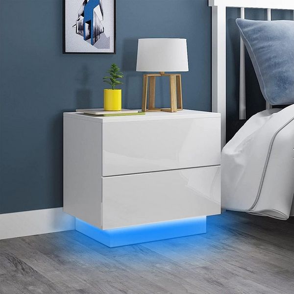 Dripex Nachttisch Nachttisch Nachtschrank mit LED-Beleuchtung und 2 Schubladen