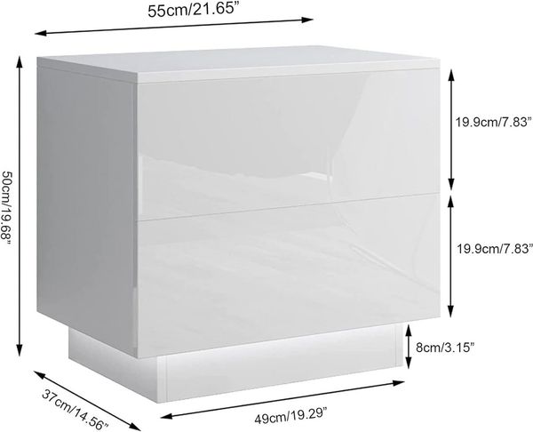 YOLEO Nachttisch Nachttisch Nachtschrank mit LED-Beleuchtung und 2 Schubladen