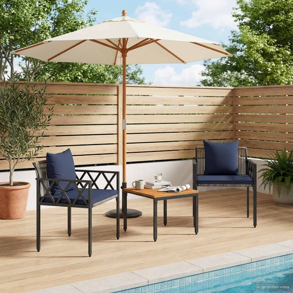 vidaXL Gartenmöbel-Set 3 pcs Grau und Marineblau Poly-Rattan 42025350
