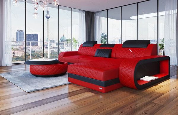 Sofa Dreams Ecksofa Ledersofa Berlin L Form Mini Couch mit LED, Designersofa, Sofa aus Eigenproduktion