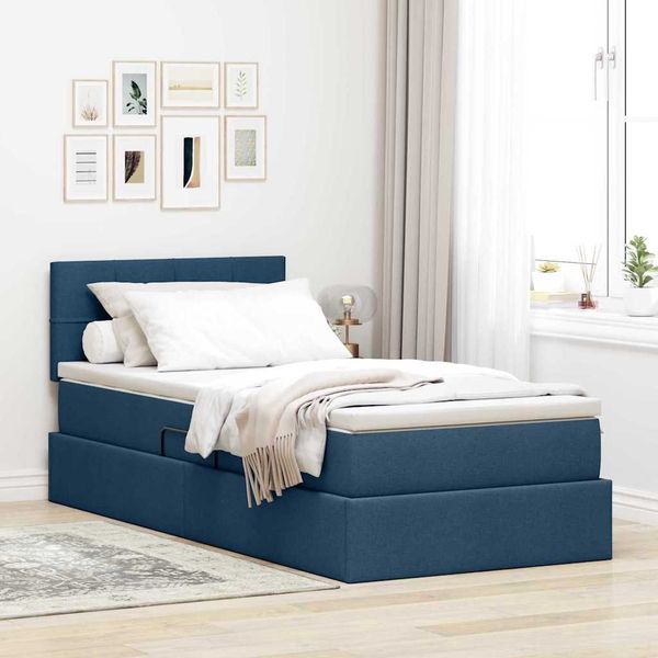 vidaXL Bett mit Stauraum und LED mit Kopfteil Blau 90 x 190 cm Stoff 3371117