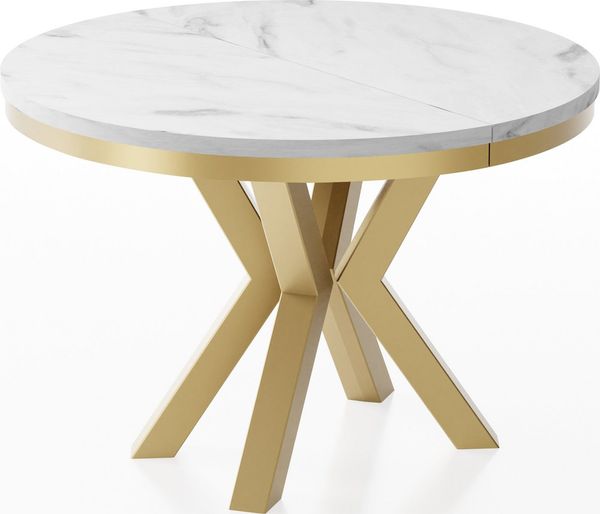 WFL GROUP Esstisch Clara Gold im Loft-Stil rund ausziehbar mit goldenen Metallbeinen (MADE IN EU, erhältlich in zwei Größen – 100/120 cm, ausziehbar auf 180/200 cm), platzsparender Industrial Tisch in Holzoptik für Wohnzimmer oder Küche