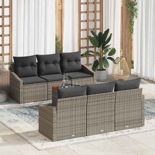 vidaXL Gartensofa-set mit Speicher 7 pcs Grau Poly-Rattan 3356445