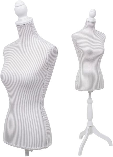 Schneiderpuppe T220, Schaufensterpuppe Torso weiblich, Schaumstoff ~ weiß mit Streifen