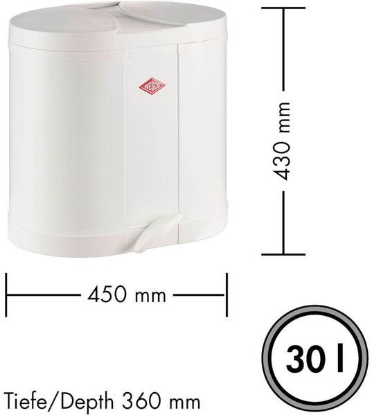 Wesco 'Ökosammler 170' Abfalleimer mit Fußtritt und 2-fach Trennung, 30 (2x15) Liter, Stahlblech, Weiß Bild 2