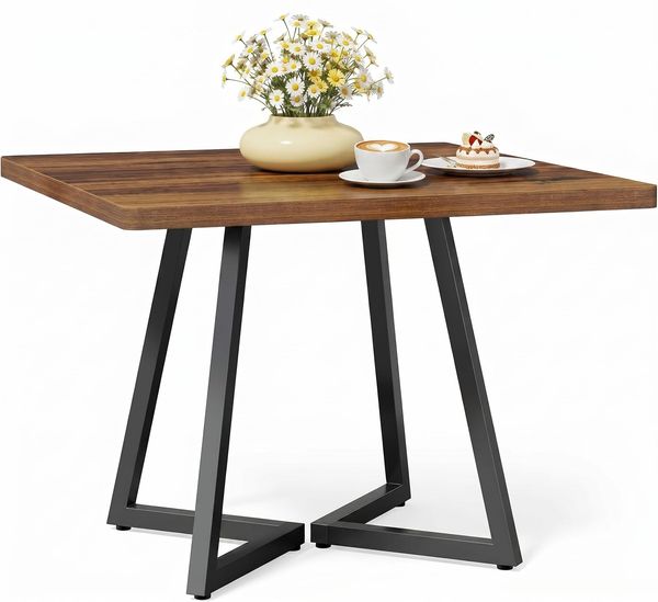 LITTLE TREE Esstisch, 80×80 cm Küchentisch klein für 4 Personen, rustikaler brauner Holz-Küchentisch mit Metallbeinen, Mehrzweck Tisch für Esszimmer, Küche und Restaurant