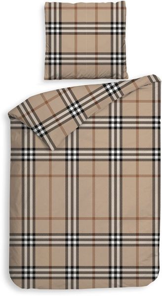 Heckett & Lane Flanell Bettwäsche 135x200 Leonardo beige Karo kariert braun sand