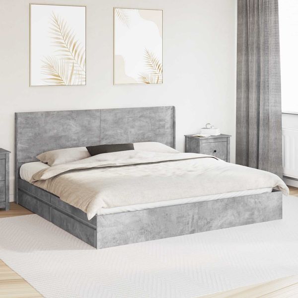 vidaXL Bettgestell mit Stauraum und Kopfteil Betongrau 200 x 200 cm 3413998