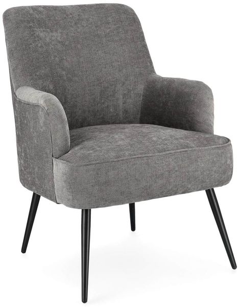 Sessel Enistena aus Stoff, modernes Design, Grau, stabiles Metallgestell, komfortable Polsterung