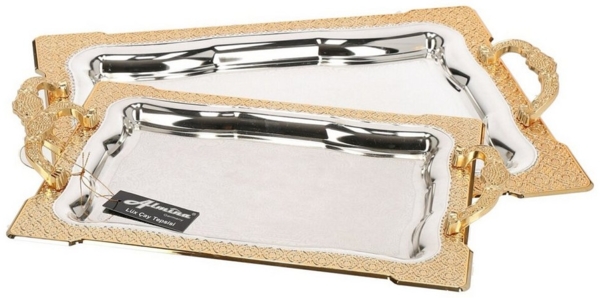 2er-Set Serviertabletts aus hochwertigem 18/10 Edelstahl – Funktionalität trifft auf Eleganz Motiv 5 Silber/Gold