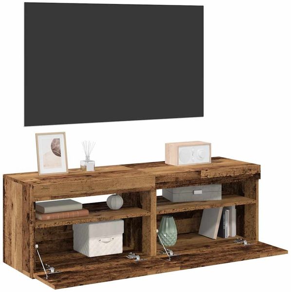 vidaXL TV-Schränke mit LED-Leuchten 2 Stk. Altholz-Optik Holzwerkstoff 856310