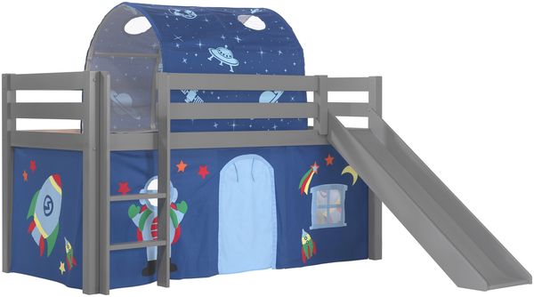 Vipack Spielbett 'Pino' inkl. Rutsche dunkelblau, mit Textilset Vorhang und Tunnel 'Astro'
