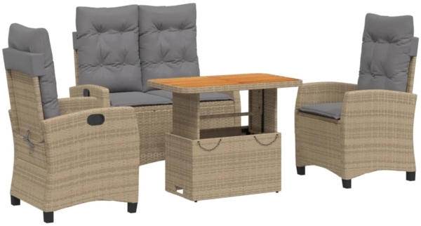 vidaXL 4-tlg. Garten-Essgruppe mit Kissen Beige Poly Rattan 3277431
