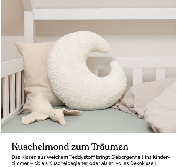 Ehrenkind Dekokissen Kuschelkissen Mond aus Bio-Baumwolle, Kissen aus Teddystoff, natürlich & kuschelig