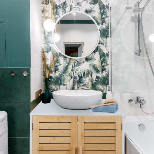 Waschbeckenunterschrank mit Bambus-Türen Bild 3