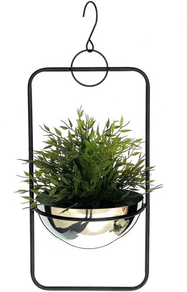 DanDiBo Blumenampel Innen Metall Wand Hängepflanzen 54 cm 96083 M mit Topf Silber Pflanzenhänger Blumenhänger Topfhänger Blumen Blumentopfhänger Hängetopf