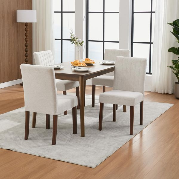 GarveeHome 2-Er Esszimmerstühlen Mit Leinenbezug, Gepolsterte Stühle Mit Rechteckiger Rückenlehne, Küchenstühle Mit 130kg Tragkraft, Für Esszimmer Und Wohnzimmer, 46 x 56 x 88 cm