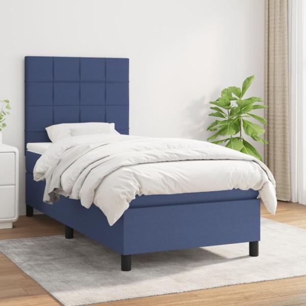 vidaXL Boxspringbett mit Matratze Blau 100x200 cm Stoff 3141759