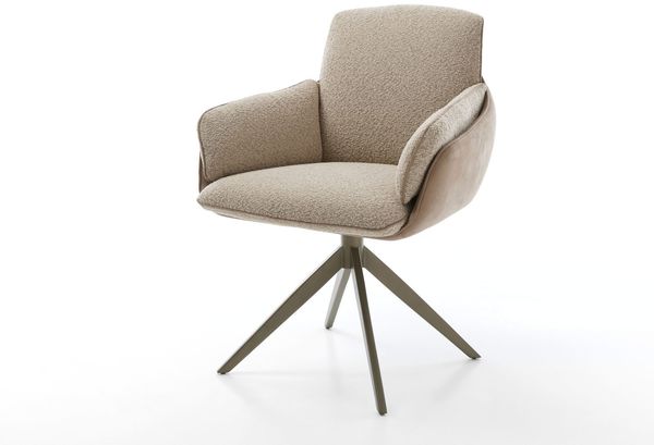 Drehstuhl Luan-Flex mit Armlehnen Materialmix Schlamm Kreuzgestell breit Effektfinish Titan 360° drehbar